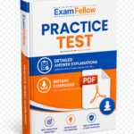Professional ExamFellow practice test PDF book mockup featuring detailed answer explanations and instant download on a transparent background.